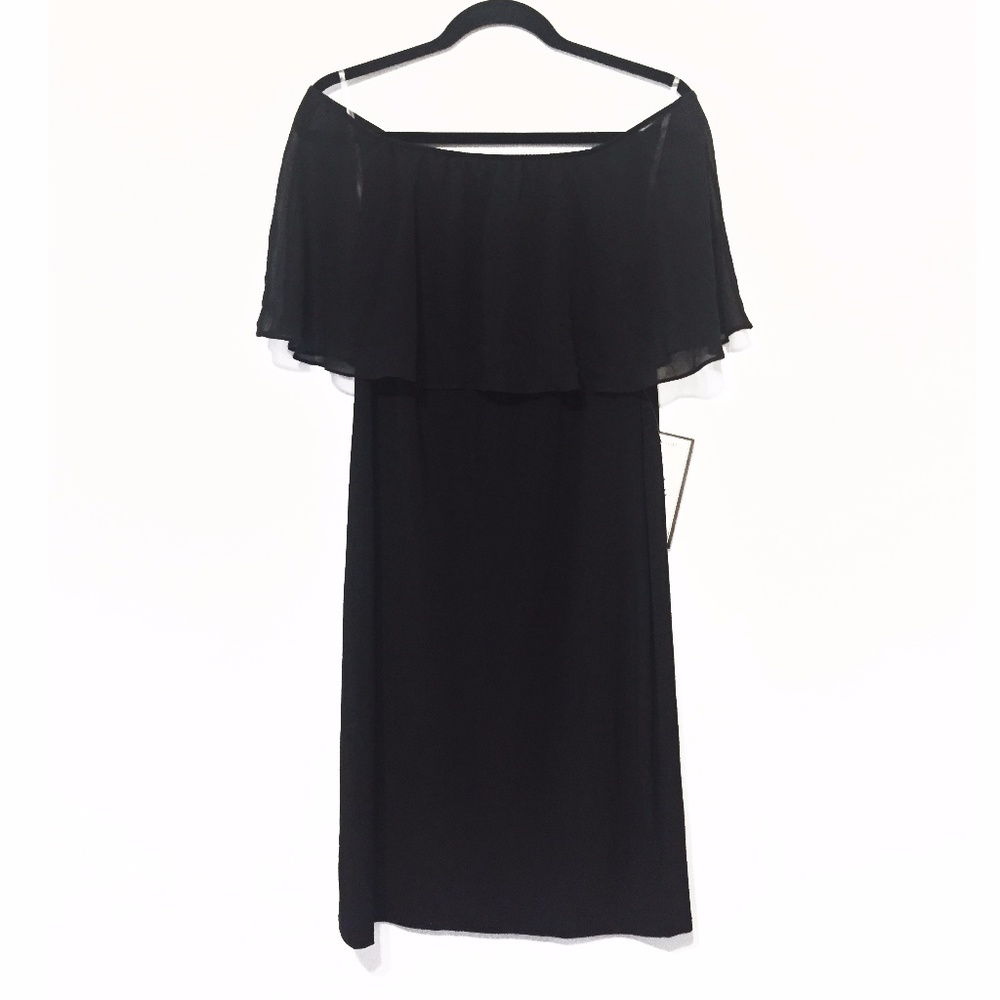 MSK Black Off-The-Shoulder Chiffon Peasant Dress